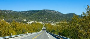 Hill Country view down a highway in Austin, Texas