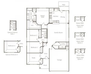 Drawing of Larkspur’s Bedford floor plan as an example of affordable house prices in Austin.